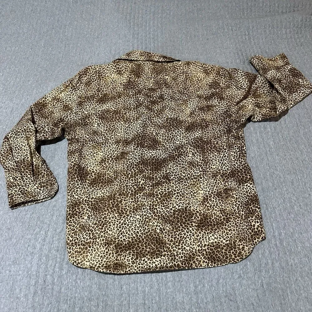 Jones New York Jeans 100% Cotton Leopard Print Button-Up Shirt Brown Womens L - Picture 3 of 4